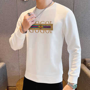 Sweater Men's High Quality European and American Style Hot Rhinestone Embroidered Long Sleeve T-Shirt Trendy Slim-Fit Heavy Printed Business Base Shirt