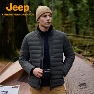 Открытый легкий пуховик Jeep, мужская осенне-зимняя теплая зимняя куртка с воротником-стойкой, приталенный серый гусиный пуховик