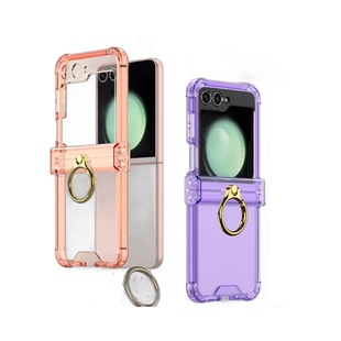 For Samsung ZFlip5 airbag hinge shell film mobile phone case personality transparent solid color ring buckle bracket protective cover