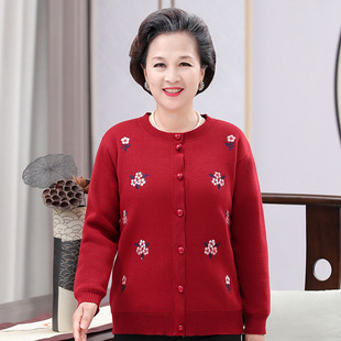 Middle-aged and elderly women's thermal underwear mother's coat grandma Autumn Sweater plus velvet padded cardigan elderly coat
