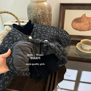 [Dessert cheese] South Korea children's clothing winter children's retro forest warm thick floral soft Denim cotton-padded jacket cotton