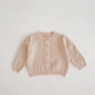 2023 spring clothing baby boys and girls baby solid color sweater set cotton yarn knitted jacket + Coat two-piece set