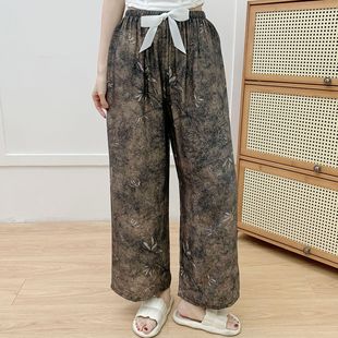 Cotton Linen Pajama Pants Women's Summer New Arrival Wide Leg Pants plus size Loose Outer-Wearing Anti-mosquito Casual Pants Thin Household Pants