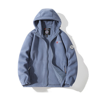 Outdoor hooded cotton-padded coat, double-layer fleece-lined thickened cotton-padded coat for men and women