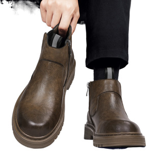 Chelsea Boots Men's Autumn and Winter High-top Leather Shoes British Style Cigarette Martin Boots Men's Workwear Platform Ankle Boots