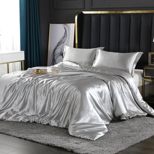 Daifa Silk Four-piece Set Solid Color Mulberry Silk Quilt Cover Bed Sheet Bed Cover Ice Silk Satin Quilt Cover Silk Smooth Bedding