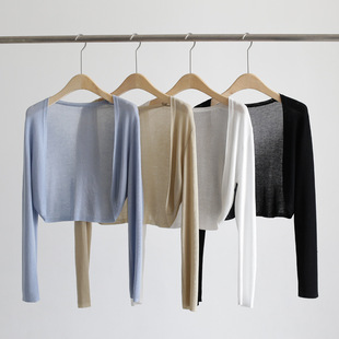Short Ice Silk Knitted Sunscreen Cardigan Small Coat Women's Summer Thin Skirt Shawl Overshirt Air-conditioning Shirt
