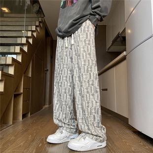 American Style Trendy Brand Casual Pants Men's Heavy-weight Niche Design Sense Plaid Corduroy Straight Pants Loose Lazy Wide-leg Pants