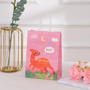 Amazon Cartoon Gift Bag Cute Little Dinosaur Color Kraft Paper Portable Party Gift Paper Bag in stock
