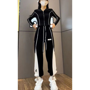 2025 Spring New Harlan Pants Women's apricot Embroidered Loose Sports Pants Contrast Color Casual Pants fleece-lined All-match Sweatpants