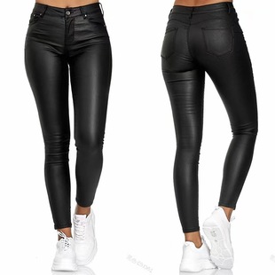 2023 autumn and winter cross-border new Amazon wish solid color PU leather pants casual sexy leggings women's pants foreign trade