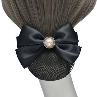 Pearl professional headdress net pocket Korean alloy accessories bow nurse headdress stewardess hotel work hairpin