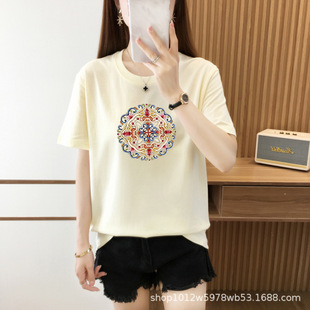 Thirteen lines of mother plus size half sleeve shoulder t-shirt women wholesale slim meat cover antique Chinese style jacket fat sister