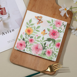 Spotted Watercolor Flower Afternoon Tea Elegant Restaurant Party Tissue Party Party Series Printed Napkin Cross Border