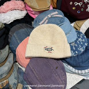 American Style Basic Ins Letters Love Cloth Knitted Hat Autumn and Winter Ear Protection Wool Hat All-match Trendy Pullover Cap