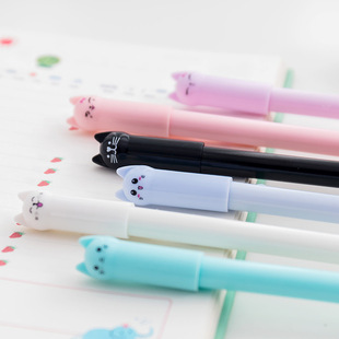 New creative cartoon cute swing tail Meow Cat neutral pen cap cat black water pen student stationery