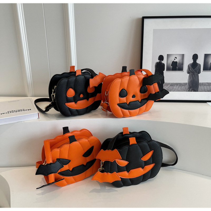 Halloween Funny Pumpkin Bag 2024 New Fashion Color Contrast Distinctive Creative Trendy Women's Shoulder Bag Cartoon Crossbody Bag