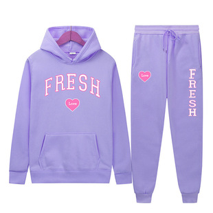 2024 new cross-border love printed hoodie sweater pullover y2g sweater suit fleece-lined thickened