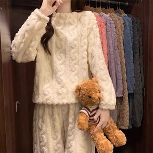 Fashion coral fleece pajamas women's autumn and winter student dormitory thickened fleece-lined can be worn warm suit winter clothes