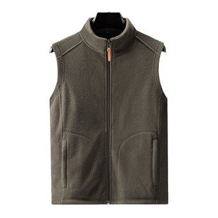 2024 Winter New Fleece Coat Polar Fleece fleece-lined Thickened Vest Coat Men's Collar Cardigan Sleeveless Fleece Coat