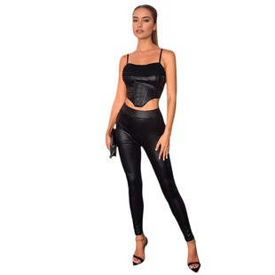 European and American Amazon Foreign Trade AliExpress Black Camisole Backless High Waist Leggings Pants suit Two-piece Set