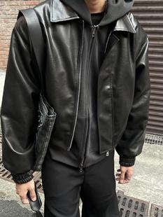 American Style cleanfit Fashionable Short Shoulder Pad Jacket Men's Spring and Autumn New Loose Retro Leather Jacket Top