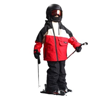 Double Zipper Jacket Red and Black Children's Professional Waterproof Windproof Thickened Warm Outdoor Ski Suit