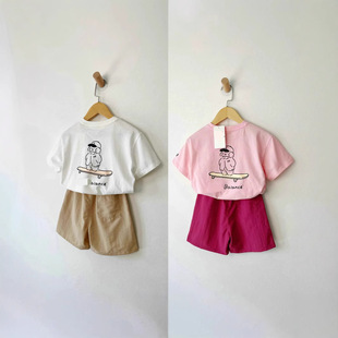 in stock 2025 summer girls smooth cotton skateboard casual sports fashion brand short sleeve T-shirt beach shorts suit