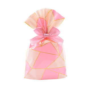 Korean style baking packaging ins style food OPP bag pink check biscuits baking candy bag plastic printing in stock