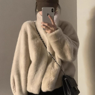 Imitation mink velvet warm plush collar fur coat women's young Rex rabbit short 2024 winter environmental protection leather