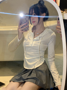Black Shoulder Thread Hooded Long-sleeved T-shirt Women's 2025 New Design Sense Niche Ins Thin Base Shirt