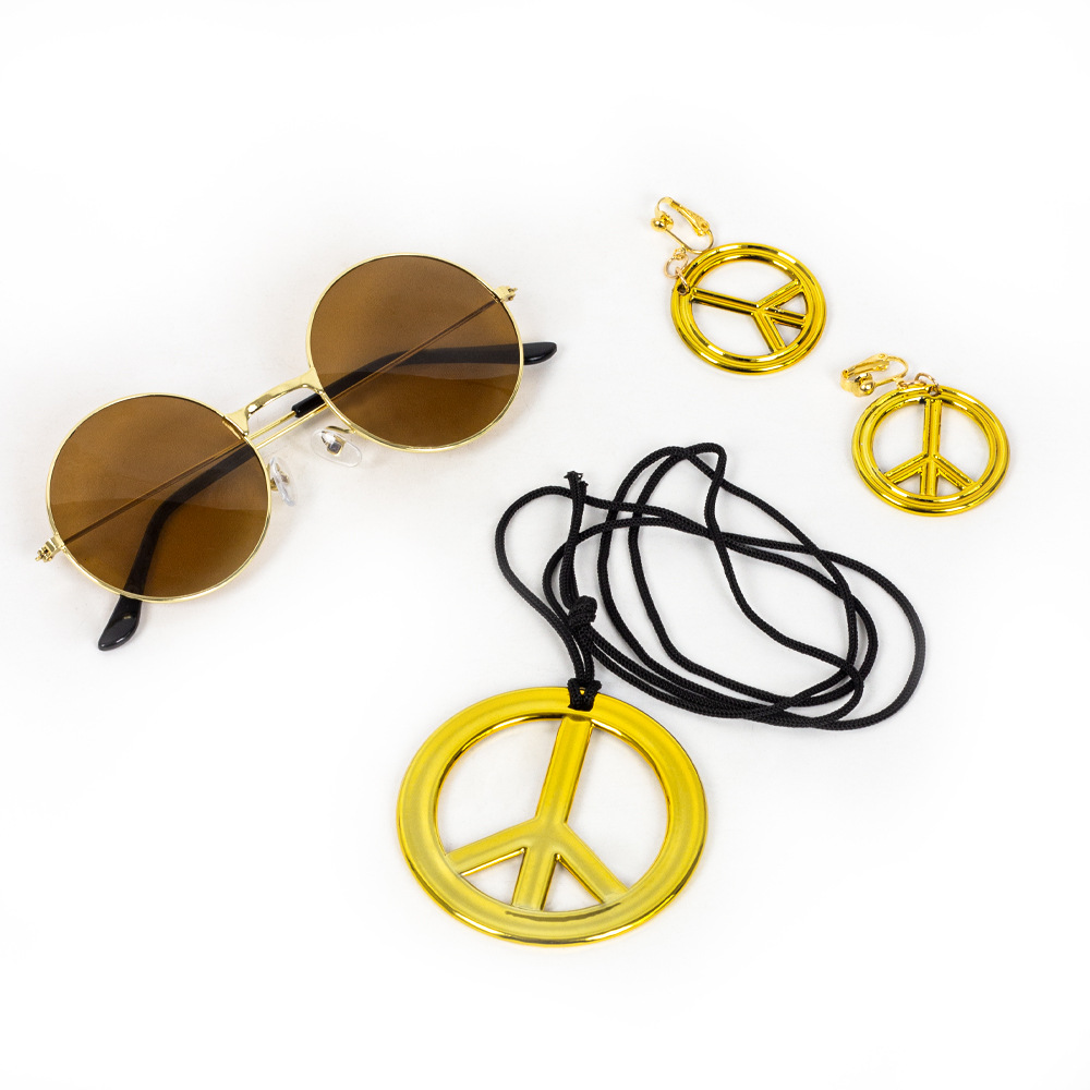 Hippie Costume Peace Symbol Halloween Party Colorful Peace Sign Necklace and Earring Set Hippie Necklace