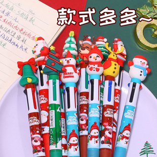 New Christmas 4 color ballpoint pen cartoon Santa Claus multi-color press color hand account pen student prizes holiday