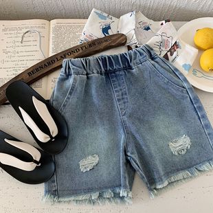 Children's Jeans Bang Cheng 2025 Summer Boys and Girls Ripped Retro Korean Style Children's Summer Shorts H0195