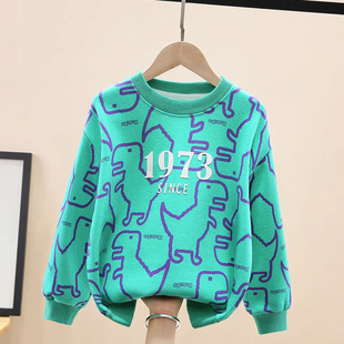 Boys' sweater 2023 autumn and winter little dinosaur T-shirt children's bottoming shirt round neck long sleeve inner wear middle and big children's top
