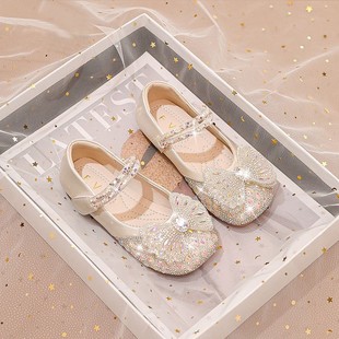 Girls Princess Shoes Crystal Shoes 2025 New Spring and Autumn Children's Leather Shoes Soft Sole Shiny Performance Matching Dress Shoes
