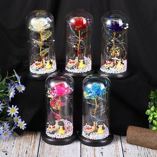 Guitar Couple Eternal Rose Simulation Flower Source Factory Hot Holiday Creative Gift Decoration Gold Foil Gold