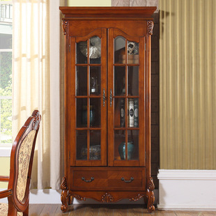 American Style Full Solid Wood Bookcase with Door Floor Storage Rack European Style Study Living Room Home Bookcase Two-Door Furniture Vintage