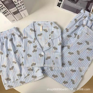 South Korea Mickey Paradise Short-sleeved Three-piece Pajamas Women's Summer 2024 New Tencel Cloud Cotton Home Clothes Summer