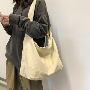Crossbody Bag Female College Student Class Bag Women's Dual-Use ins Style Japanese Style Large Capacity Solid Color Canvas Bag Shoulder Bag