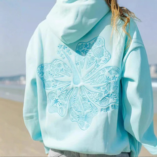 2024 new European size ladies shoulder sleeve threaded Hawaii Hibiscus brand sweater hoodie printing
