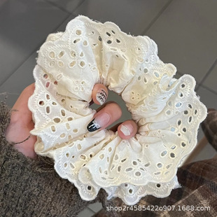 Early Spring New Korean Niche Design Handmade Lace Pleated Lace Hair Ring Double Layer Large Intestinal Ring Hair Rope Hair Accessories