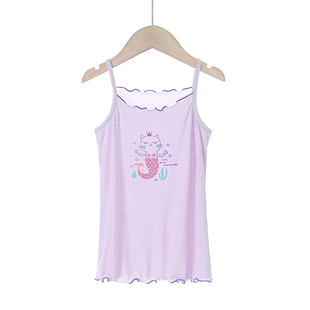 New children's clothing summer girls' modal sling thin children's flying edge contrast color printed middle and big children's camisole