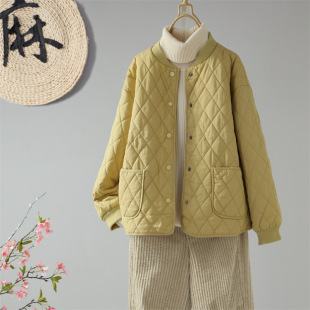 Winter new retro round neck loose quilted warm cotton-padded coat women's casual loose single-breasted slimming short coat