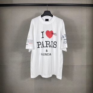 High-end Paris Love Coke Letter Art Print Short-sleeved T-shirt Loose Casual Men and Women Couple Half-sleeved