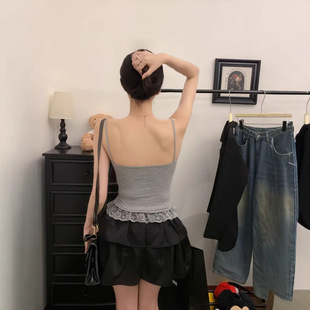 Women's Summer New Korean Style Lace Sleeveless Base Top with Chest Pad