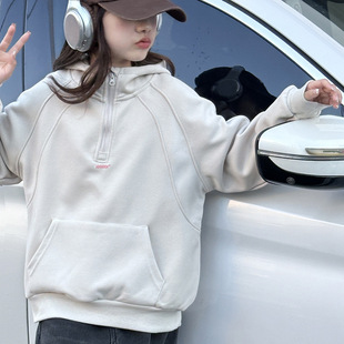 Girls' Sweat Autumn and Winter 2025 New Style Winter Western Style Hooded Top Children's Hooded fleece-lined Thickened