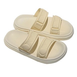 Women's summer casual home soft thick bottom bathroom slippers fashion personality creative double strap button slippers ins fashion