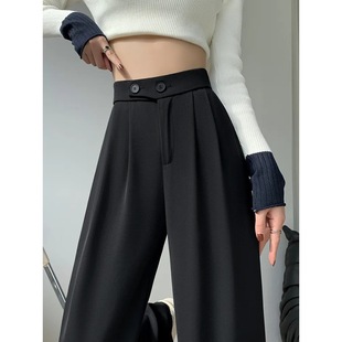 High-Waist Narrow Wide-Leg Pants Women's Spring and Summer chubby girl plus size Slimming Straight Casual Pants High-grade Dape Suit Pants