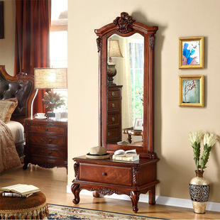 American-style solid wood dressing mirror full body girls' bedroom home floor mirror European retro fitting mirror makeup mirror